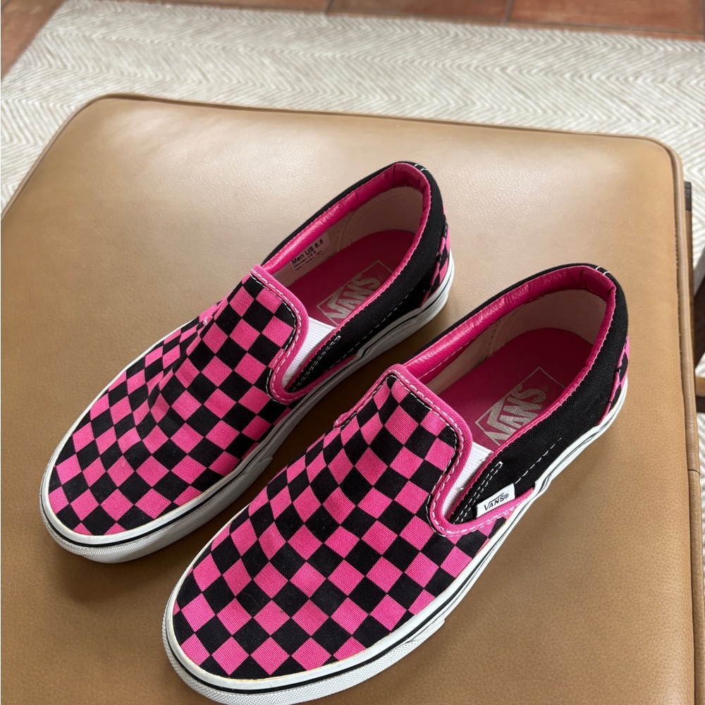 Vans Pink and Black Slip-On Sneakers EUC